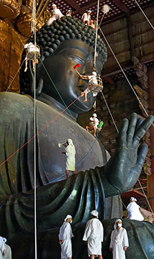 Giant Buddha statue in Nara undergoes ritual cleaning